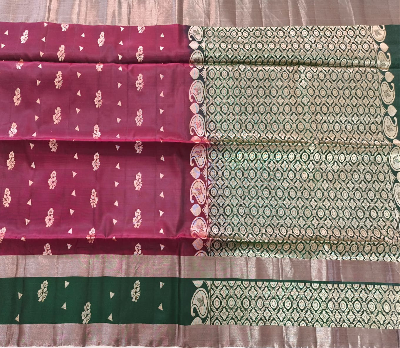 Soft Silk Saree – Maroon and Green Contrast