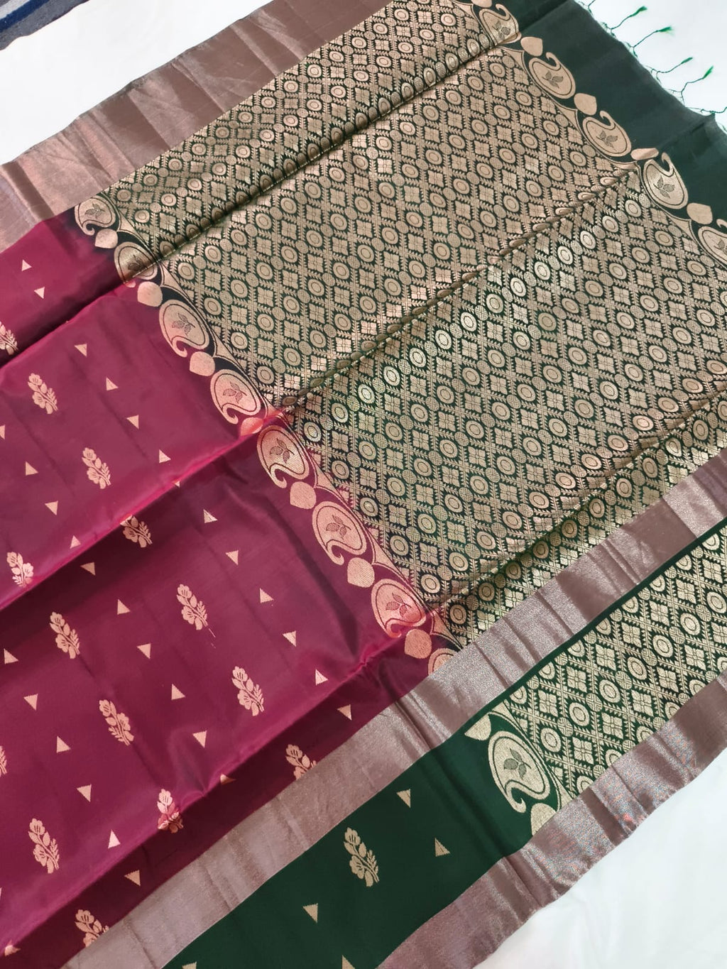 Soft Silk Saree – Maroon and Green Contrast