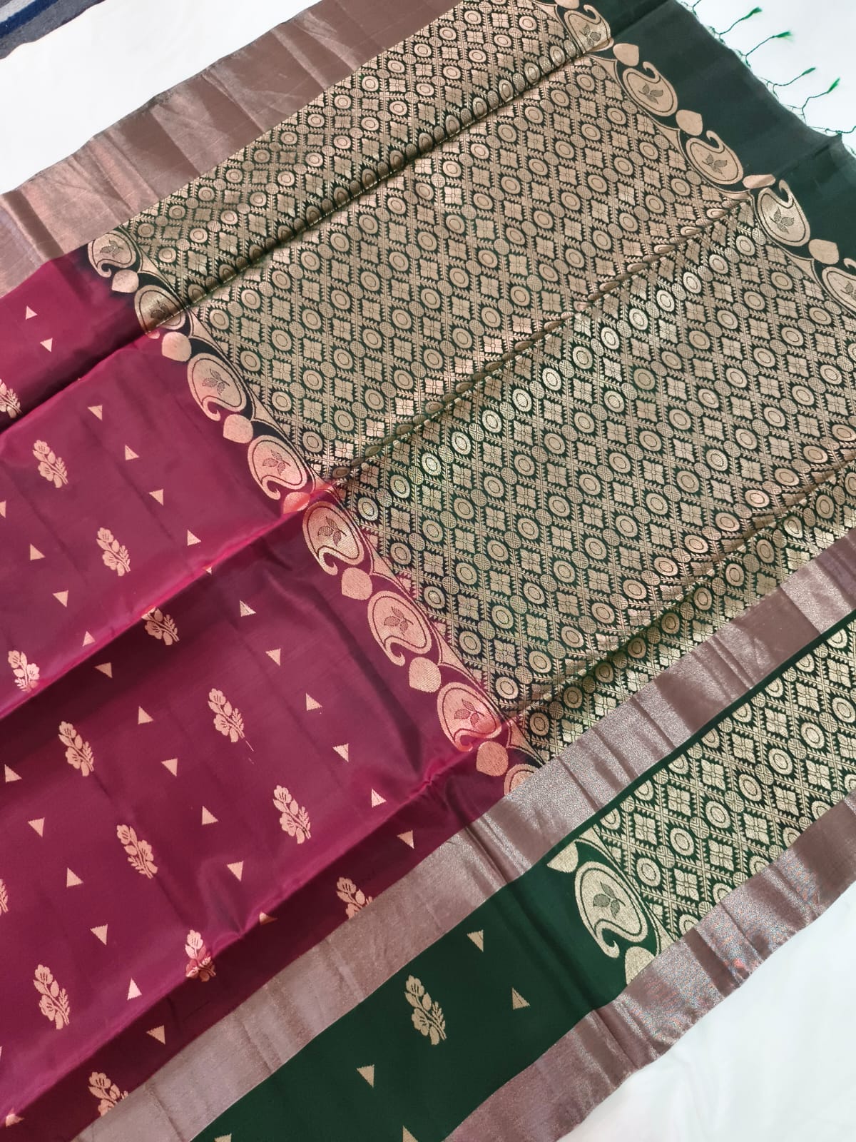 Soft Silk Saree – Maroon and Green Contrast