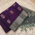 Soft Silk Saree – Dark Purple and Grey Contrast