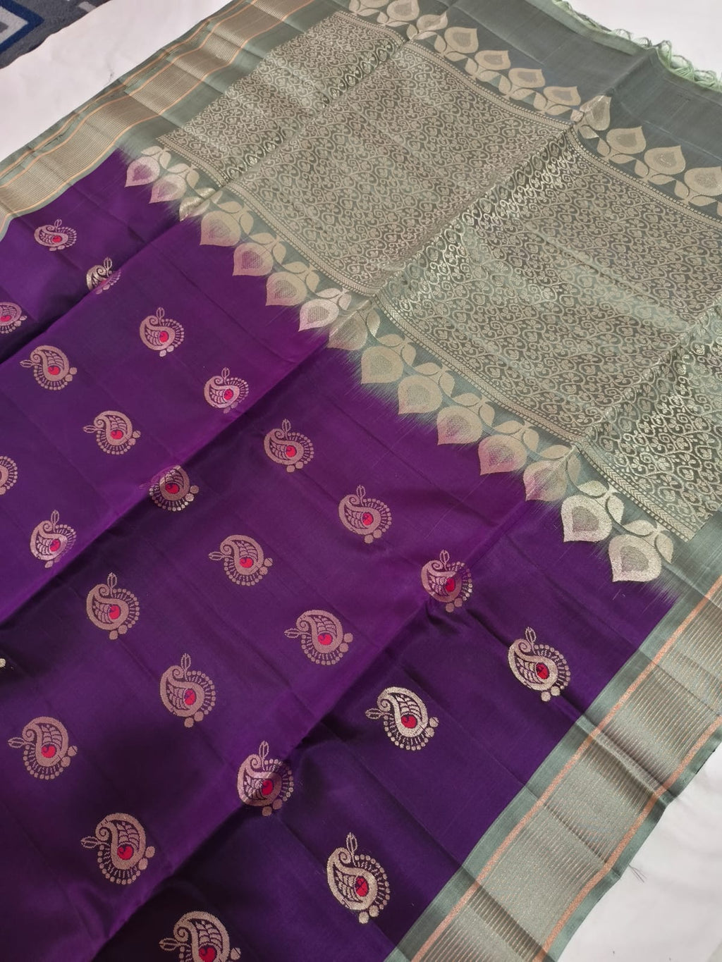 Soft Silk Saree – Dark Purple and Grey Contrast