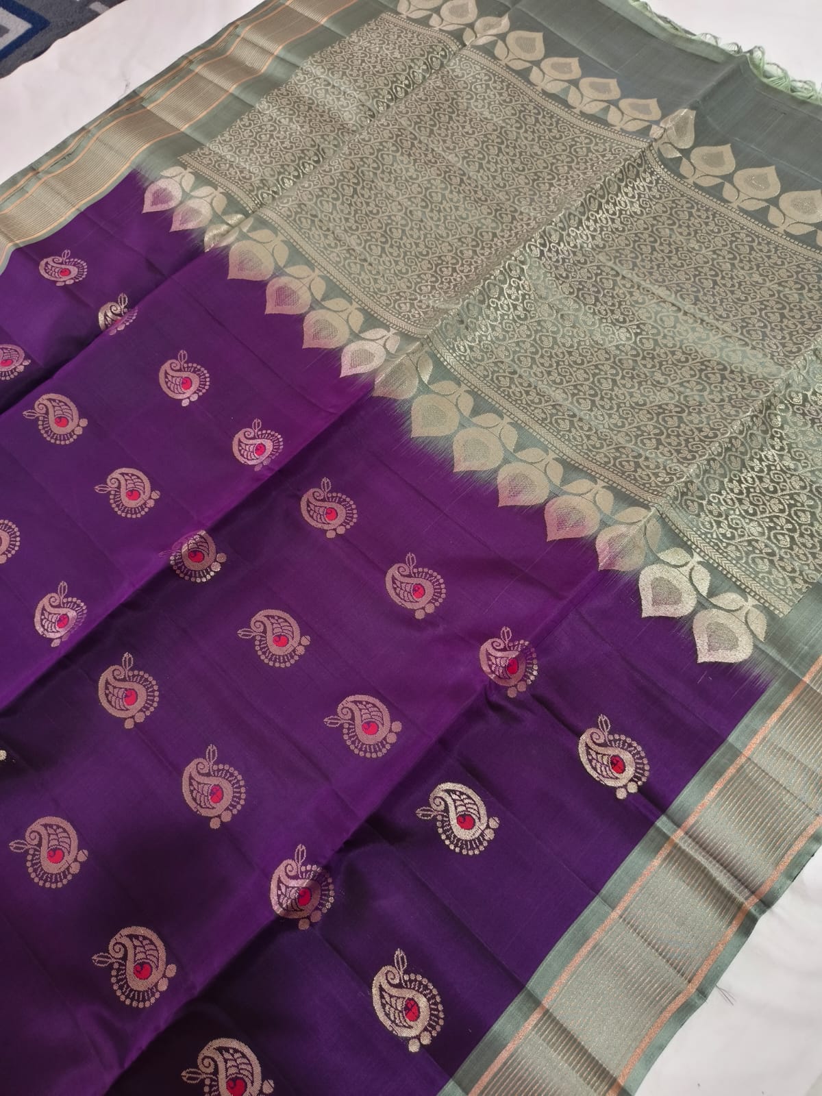 Soft Silk Saree – Dark Purple and Grey Contrast