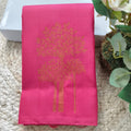 Pure Kanchipuram Handloom Borderless Silk Saree - Light Pink with Turquoise Contrast