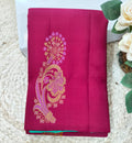 Pure Kanchipuram Handloom Borderless Silk Saree -Maroon with Turquoise Contrast