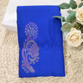 Pure Kanchipuram Handloom Borderless Silk Saree -Navy Blue with Turquoise Contrast