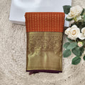 Pure Handloom Kanchipuram Silk Saree -Rust Orange and Deep Brown Contrast