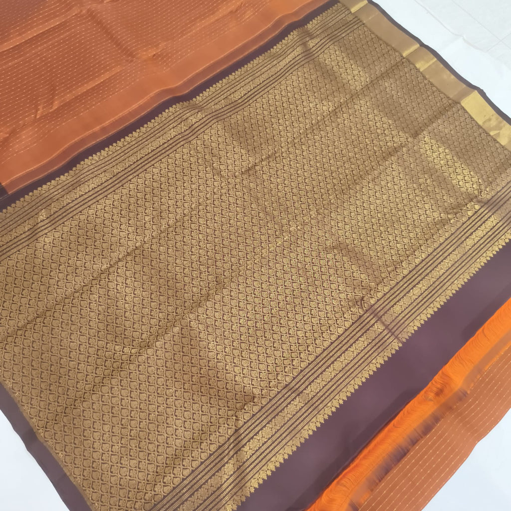 Pure Handloom Kanchipuram Silk Saree -Rust Orange and Deep Brown Contrast