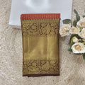 Pure Handloom Kanchipuram Silk Saree -Rust Orange and Deep Brown Contrast Long Border