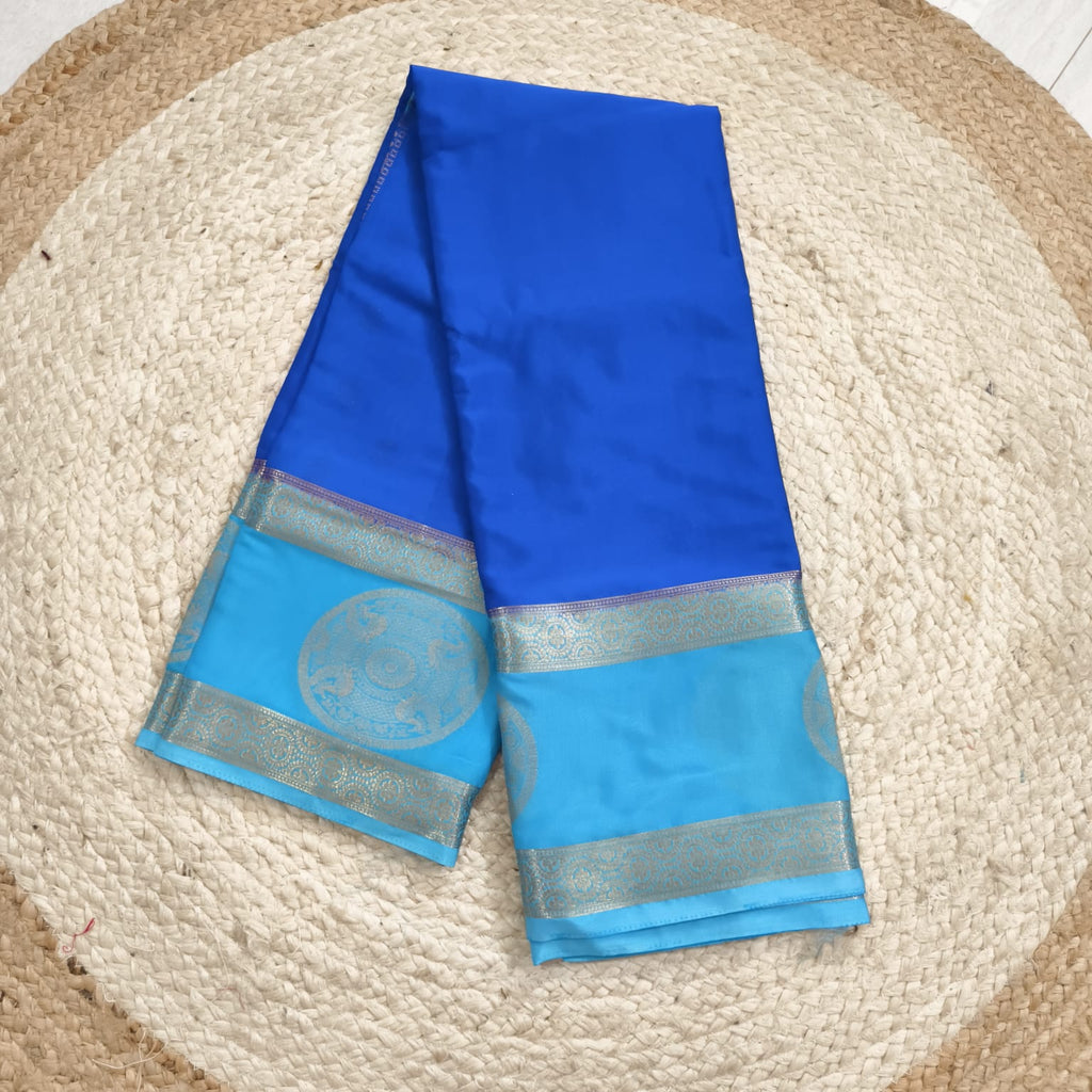Semi Mysore Crepe Silk Saree- Dark Blue and Light Blue Contrast
