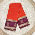 Semi Mysore Crepe Silk Saree- Orange and Maroon Contrast