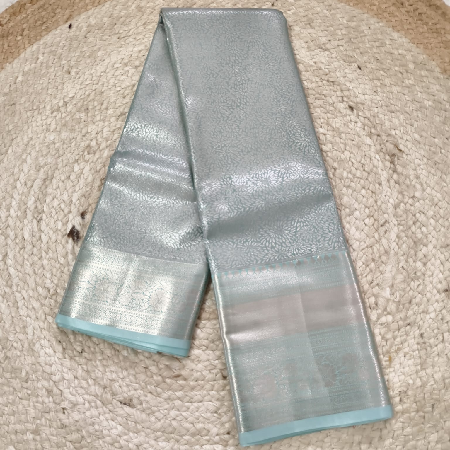 Semi Kanchipuram Tissue Silk Saree- Light Rama Green