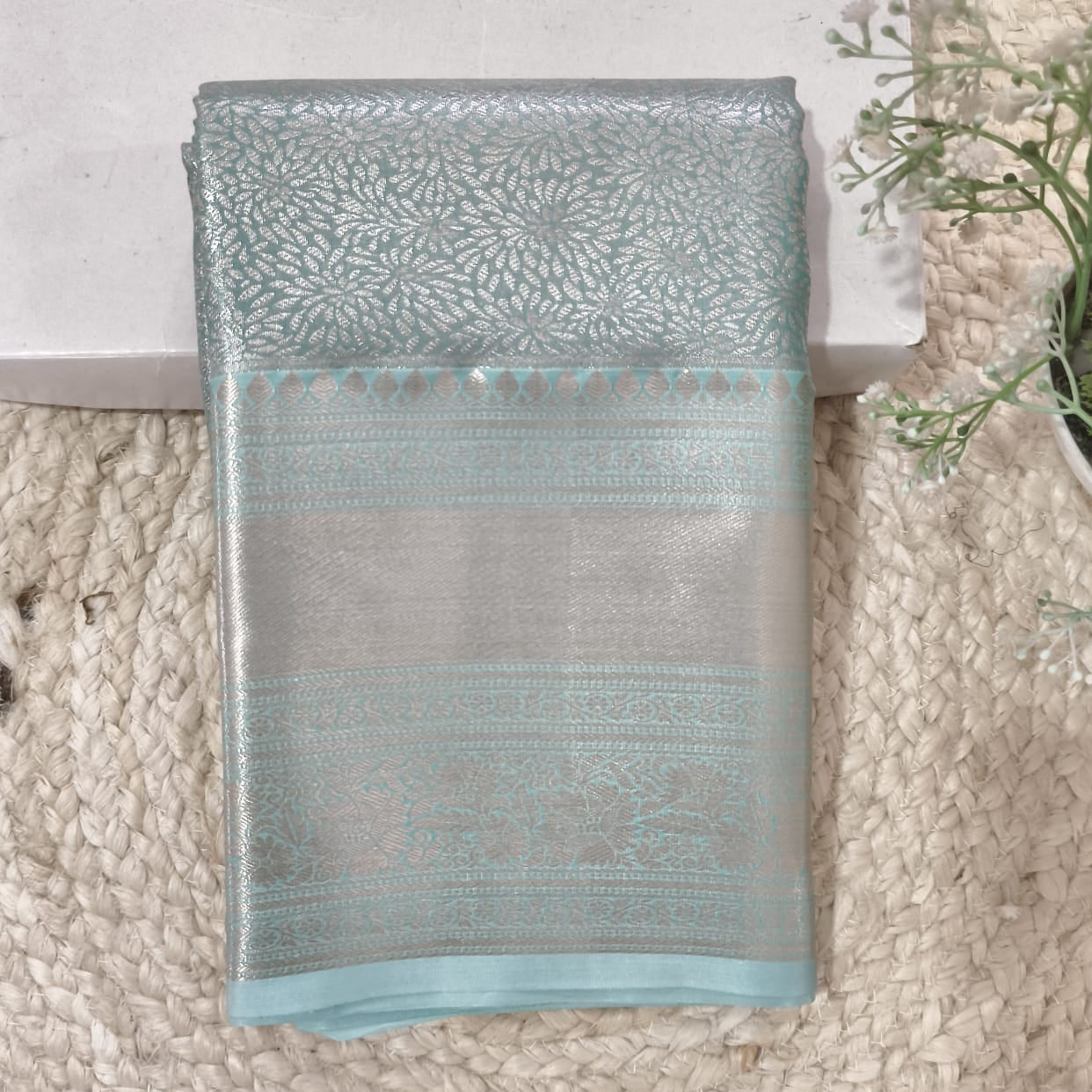 Semi Kanchipuram Tissue Silk Saree- Light Rama Green