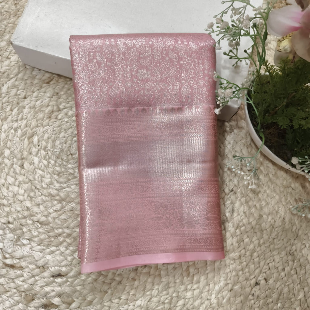 Semi Kanchipuram Tissue Silk Saree- Light Pink