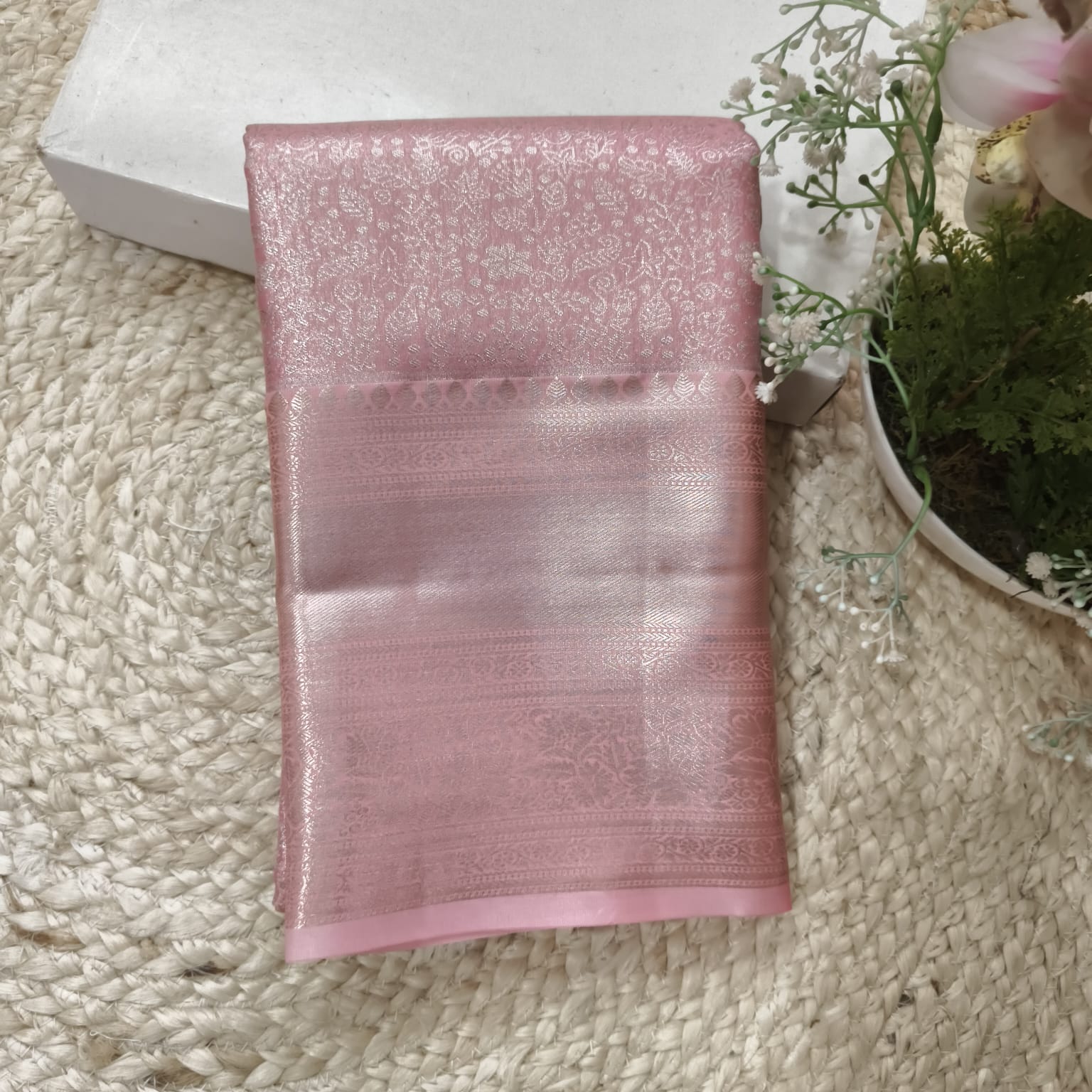 Semi Kanchipuram Tissue Silk Saree- Light Pink