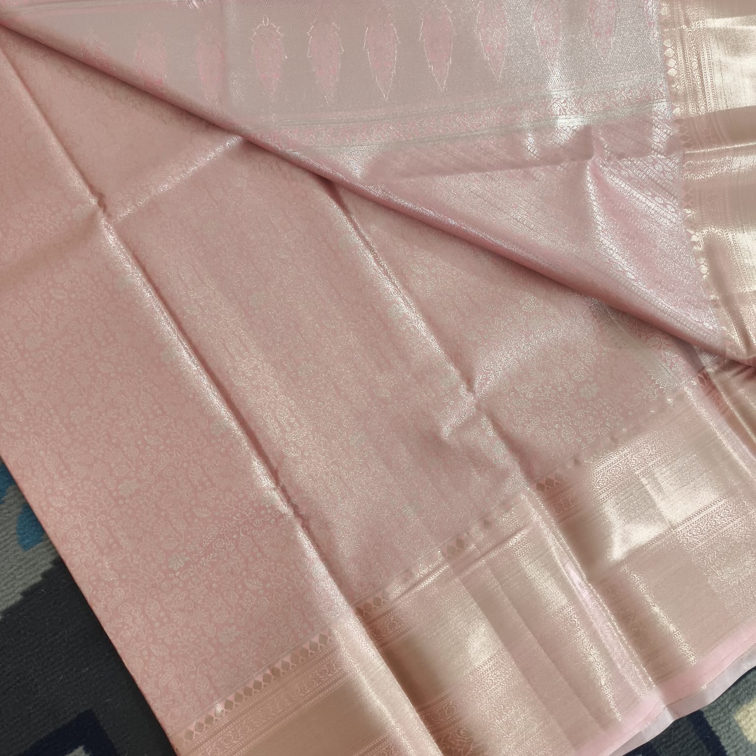 Semi Kanchipuram Tissue Silk Saree- Light Pink