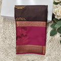 Semi Kanchipuram Silk Saree- Dark Chocolate Brown and Rani Pink Contrast