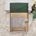 Semi Kanchipuram Silk Saree- Bottle Green and Grey Contrast