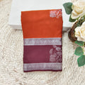 Semi Kanchipuram Silk Saree- Rust Orange and Maroon Contrast