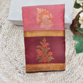 Semi Kanchipuram Silk Saree- Peach,Maroon and Green Contrast