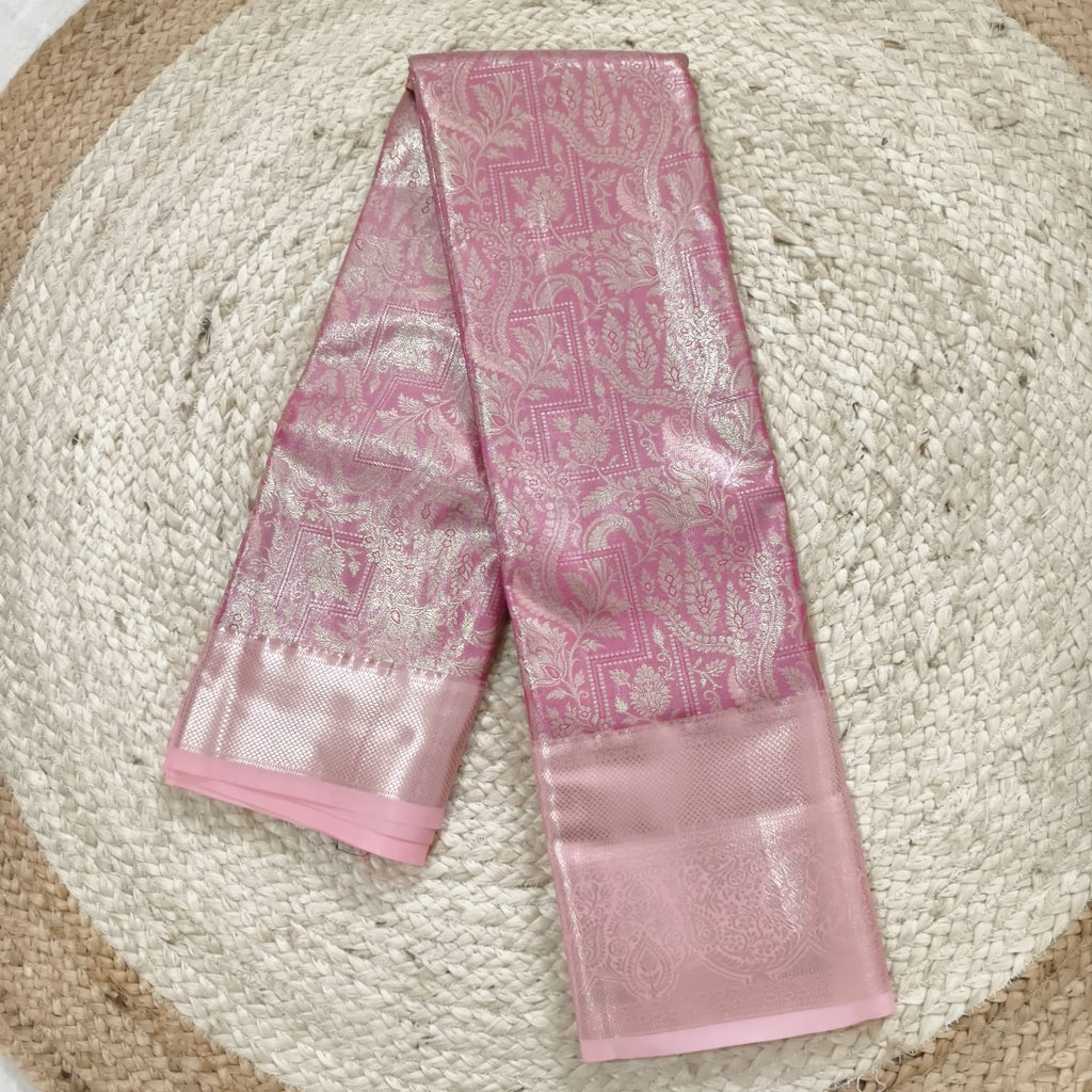 Semi Kanchipuram Tissue Silk Saree- Rani Pink and Light Pink Contrast