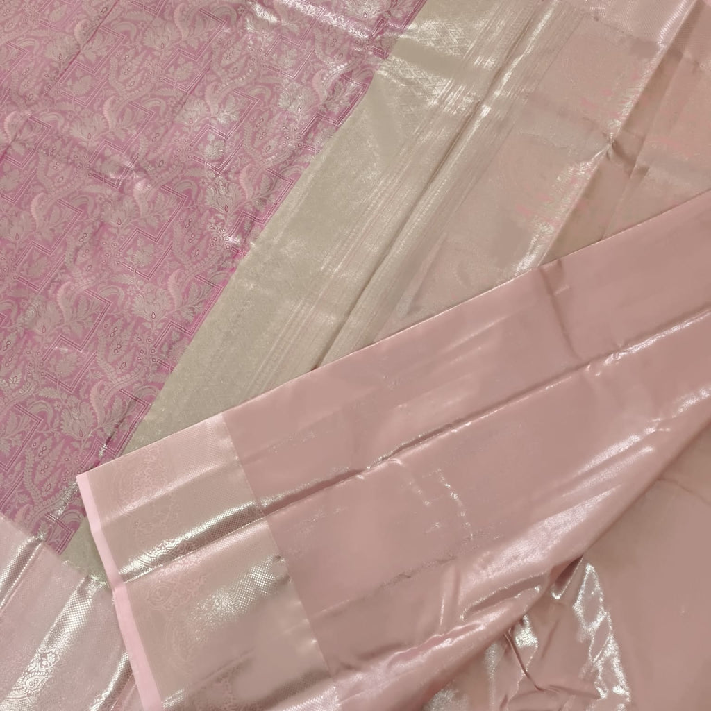 Semi Kanchipuram Tissue Silk Saree- Rani Pink and Light Pink Contrast