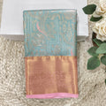 Semi Kanchipuram Tissue Silk Saree- Pastel Aqua Blue and Light Pink Contrast (Copy)