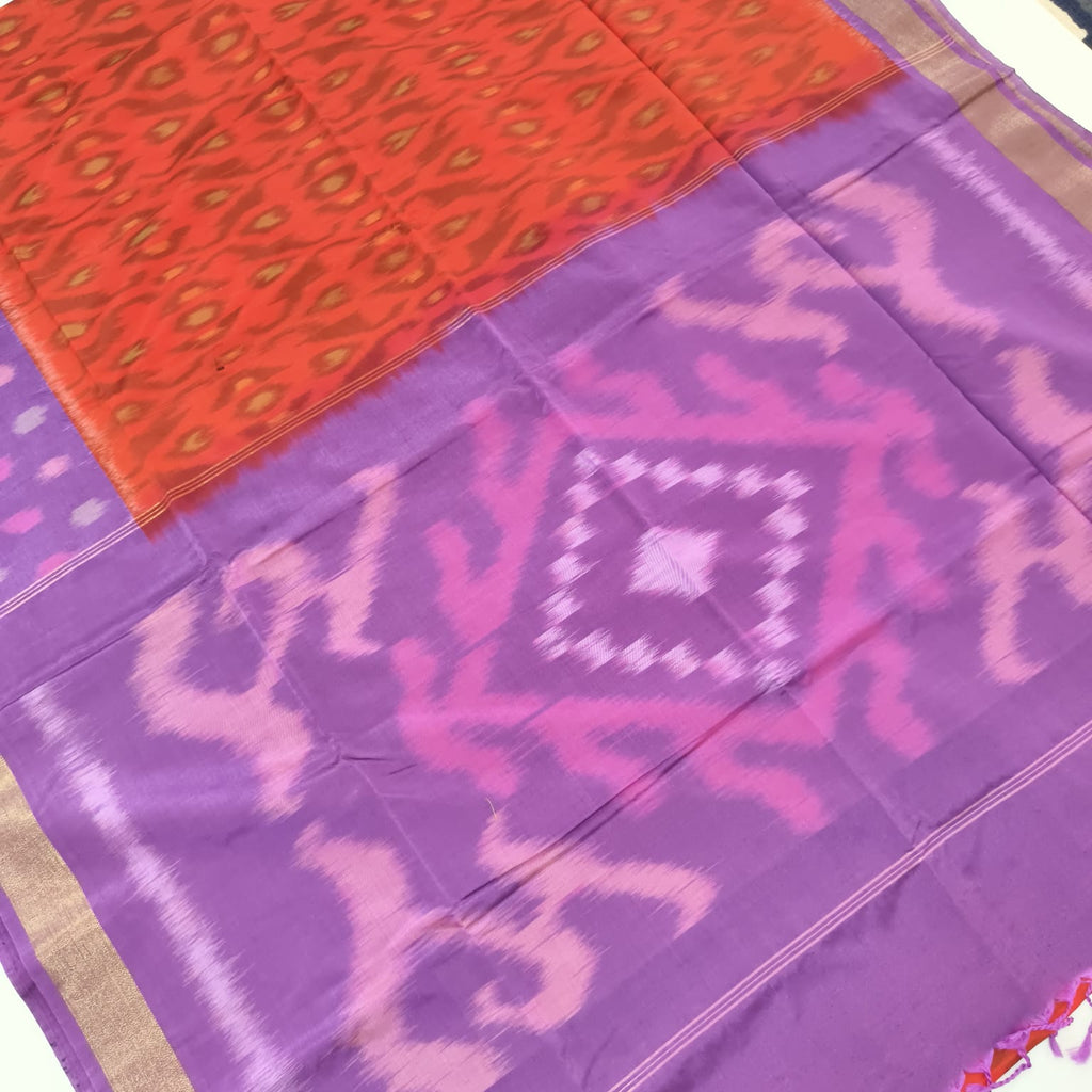 Silk Cotton Saree – Rust Orange & light purple