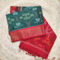 Silk Cotton Saree – Dark  green & Red