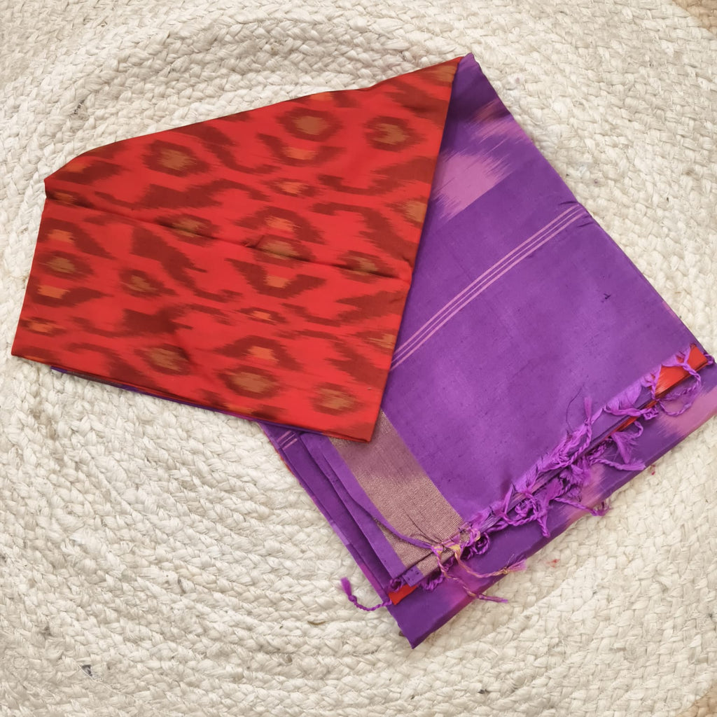 Silk Cotton Saree – Rust Orange & light purple