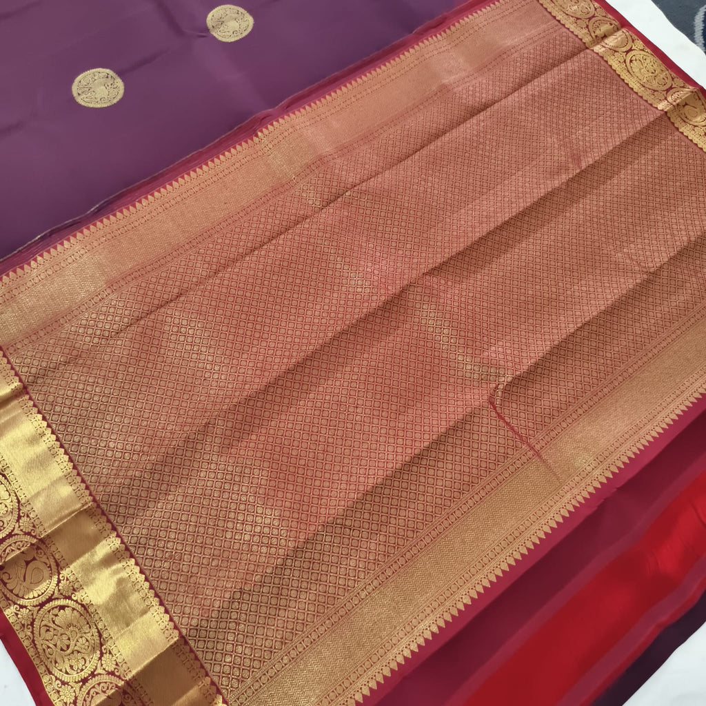 Pure Handloom Kanchipuram Silk Saree -Deep Wine and Maron Contrast