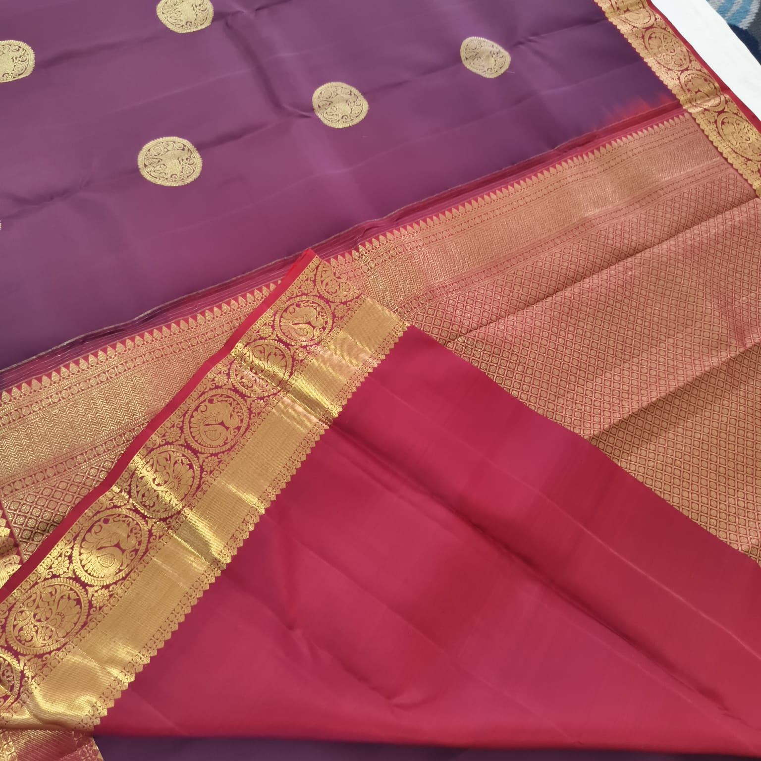 Pure Handloom Kanchipuram Silk Saree -Deep Wine and Maron Contrast