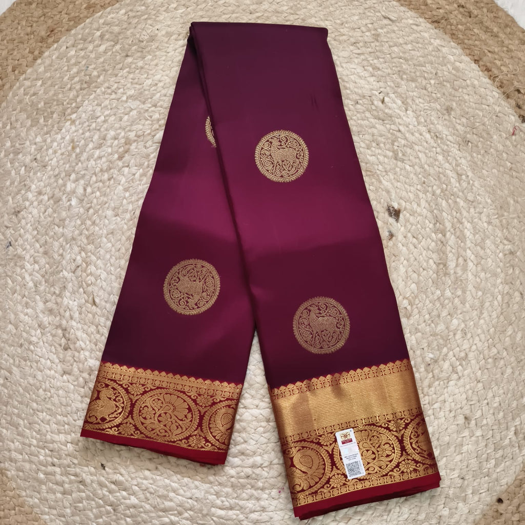 Pure Handloom Kanchipuram Silk Saree -Deep Wine and Maron Contrast