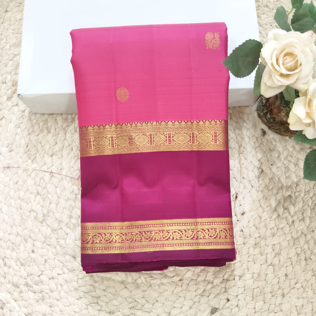 Pure Kanchipuram Handloom Silk Saree – Pink and Magenta Contrast