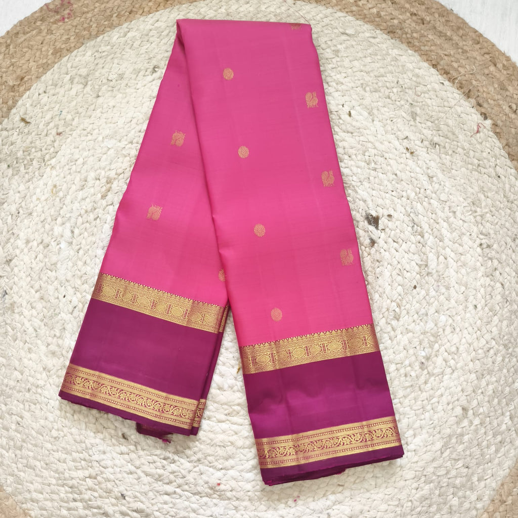 Pure Kanchipuram Handloom Silk Saree – Pink and Magenta Contrast
