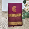 Pure Kanchipuram Handloom Silk Saree – Wine and Dark Maroon Contrast