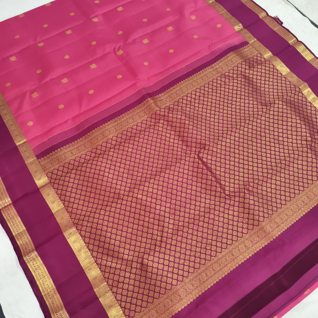 Pure Kanchipuram Handloom Silk Saree – Pink and Magenta Contrast