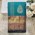 Pure Kanchipuram Handloom Silk Saree – Peacock Blue and Purple Contrast