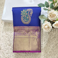 Pure Kanchipuram Handloom Silk Saree – Dark Blue & Magenta with Meenakari Butta