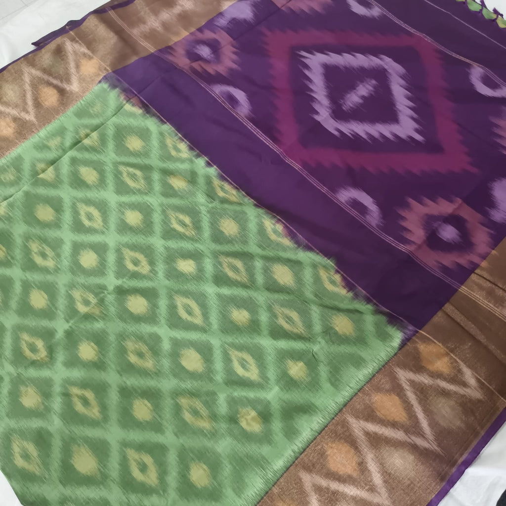 Silk Cotton Saree –Green and Deep Wine