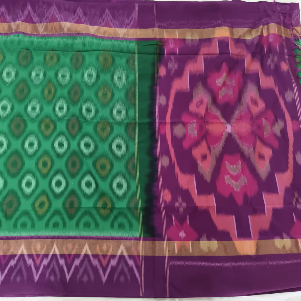 Silk Cotton Saree – Dark Green and Wine