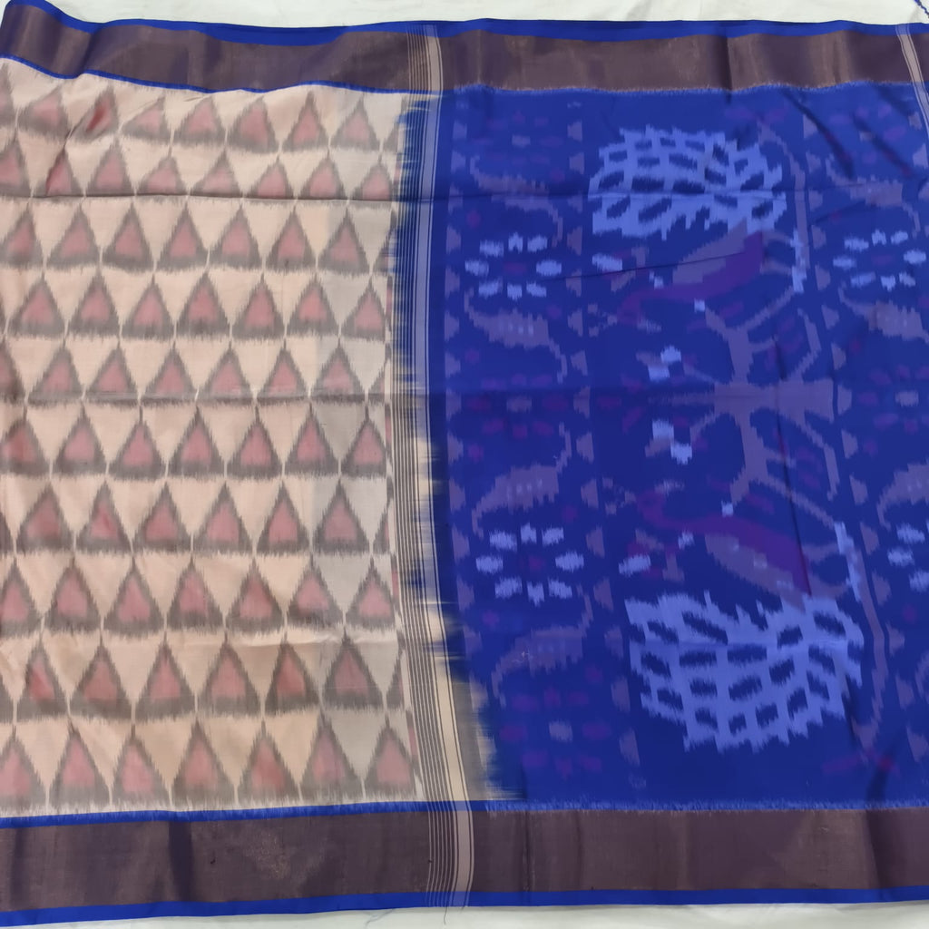 Silk Cotton Saree – Peach and Royal Blue