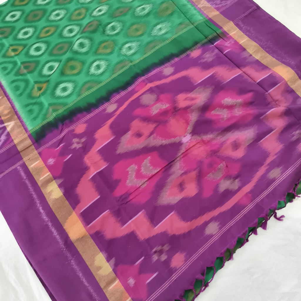 Silk Cotton Saree – Dark Green and Wine