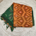 Silk Cotton Saree – Light Orange and Green