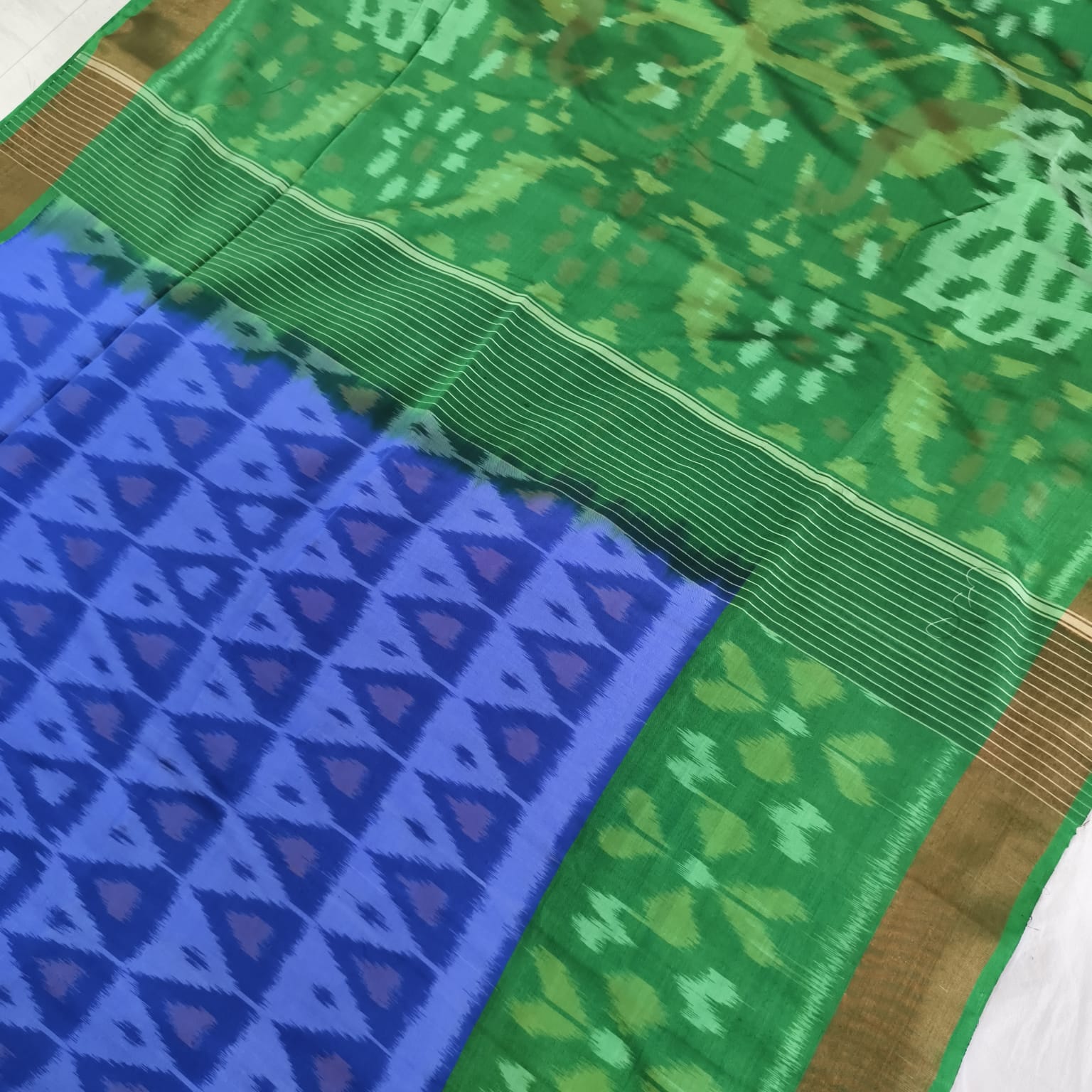 Silk Cotton Saree – Royal Blue and Green