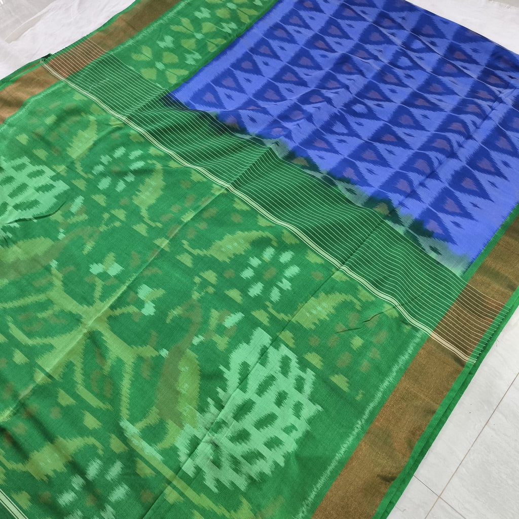 Silk Cotton Saree – Royal Blue and Green