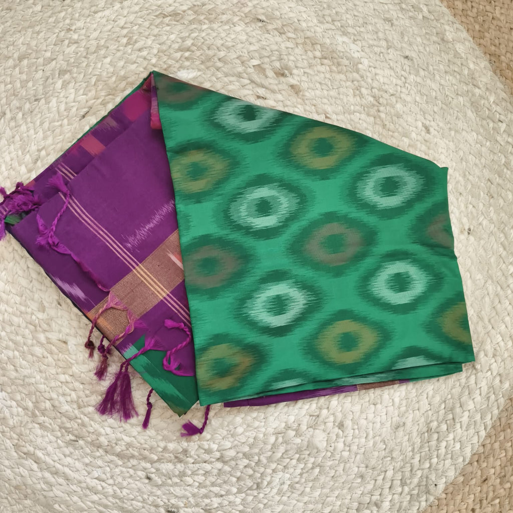 Silk Cotton Saree – Dark Green and Wine