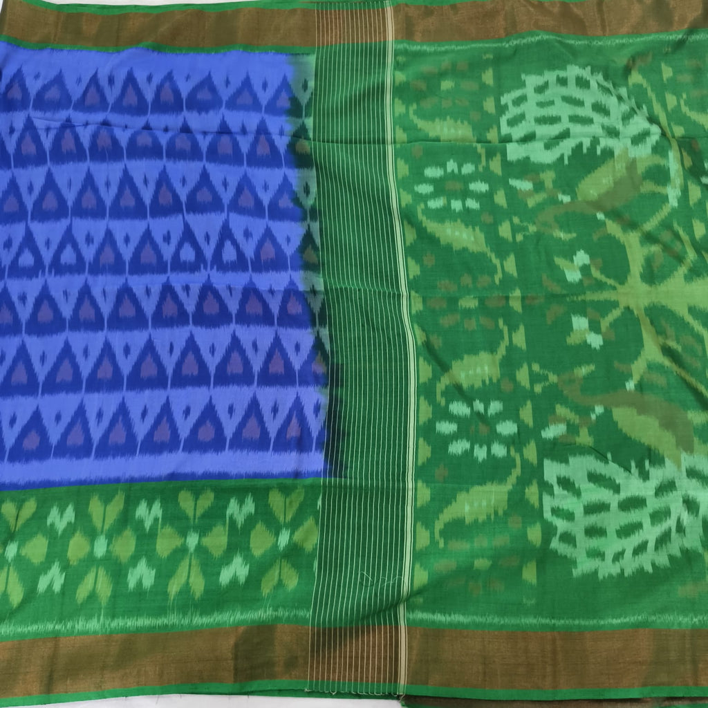 Silk Cotton Saree – Royal Blue and Green
