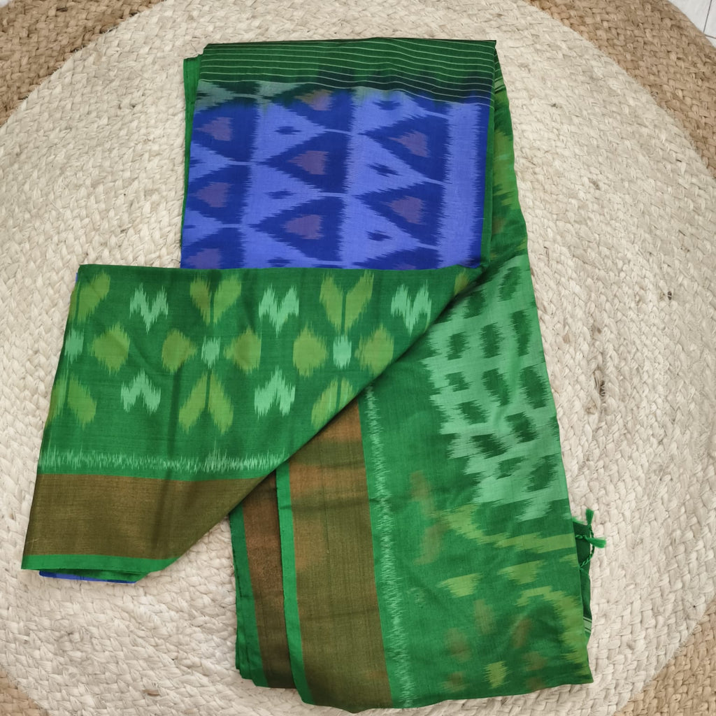 Silk Cotton Saree – Royal Blue and Green