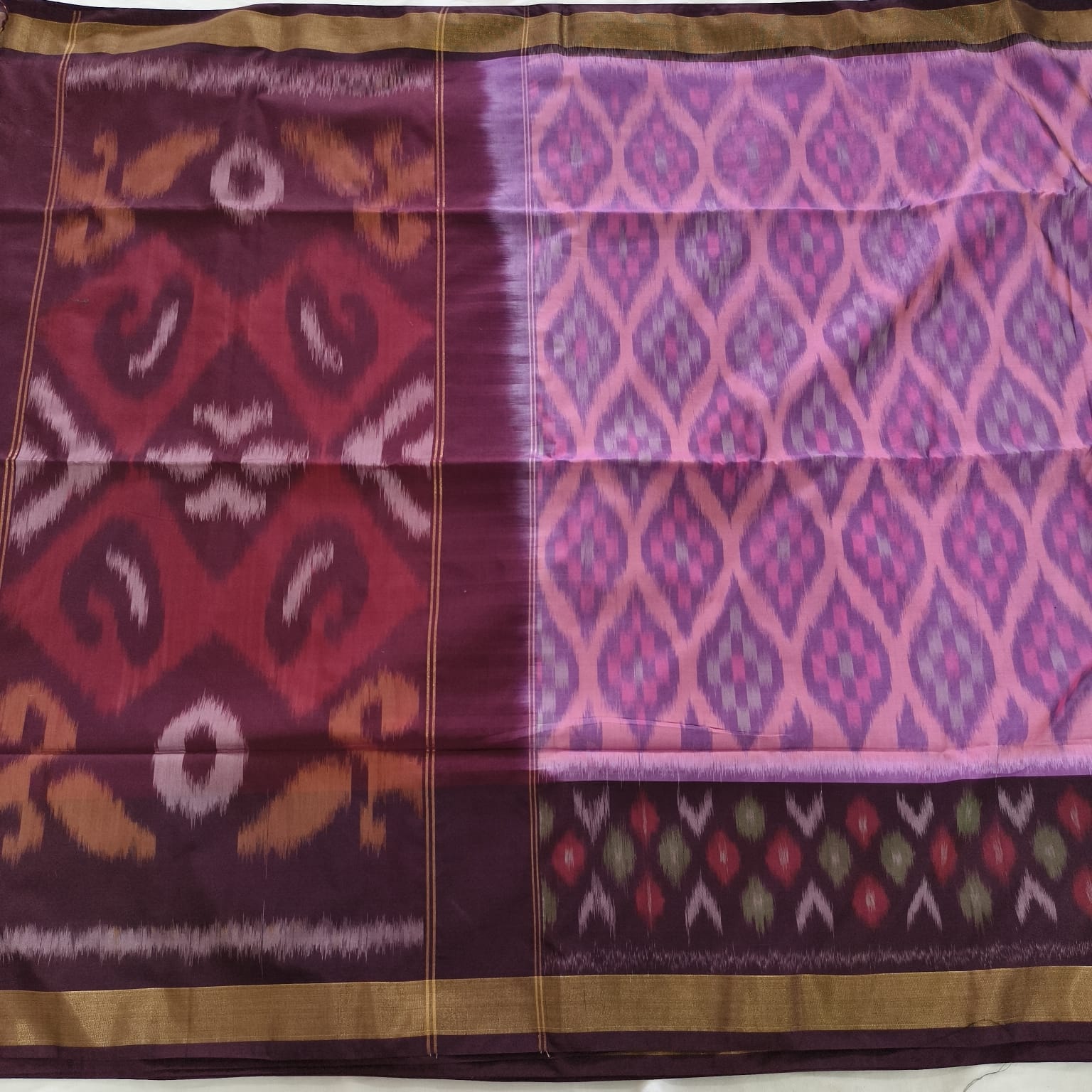 Silk Cotton Saree – Light Pink with Deep Chocolate