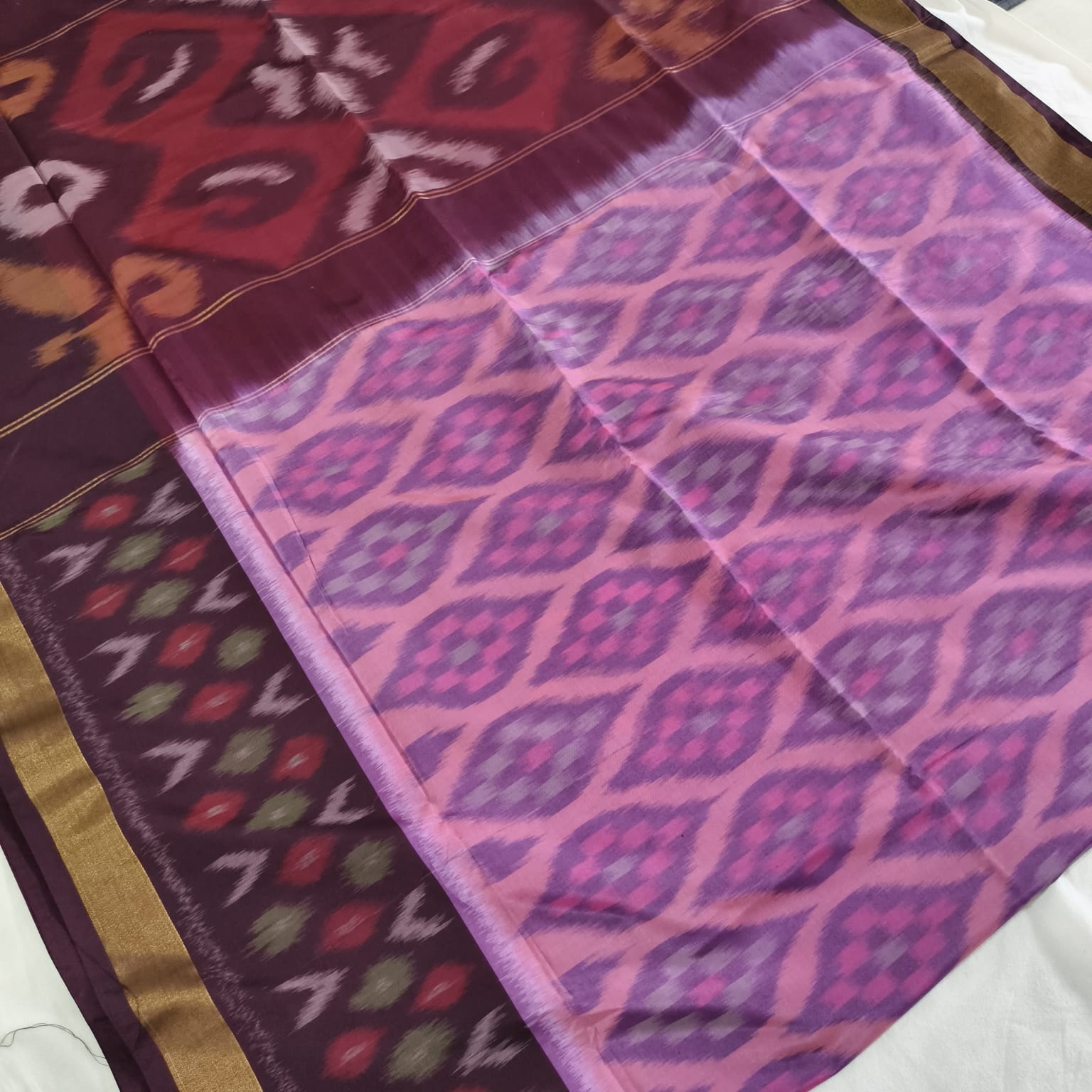 Silk Cotton Saree – Light Pink with Deep Chocolate